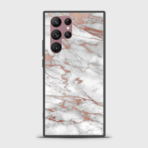 Samsung Galaxy S22 Ultra 5G Cover - White Marble Series 2 - HQ Ultra Shine Premium Infinity Glass Soft Silicon Borders Case