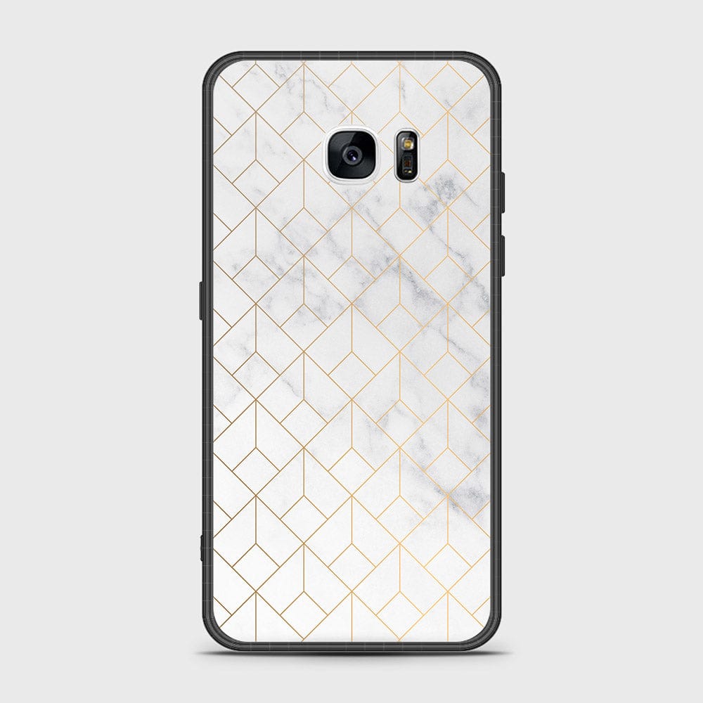 Samsung Galaxy S7 Edge Cover- White Marble Series 2 - HQ Ultra Shine Premium Infinity Glass Soft Silicon Borders Case