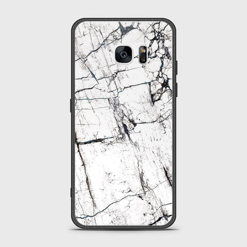 Samsung Galaxy S7 Edge Cover- White Marble Series 2 - HQ Ultra Shine Premium Infinity Glass Soft Silicon Borders Case