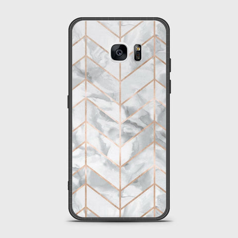 Samsung Galaxy S7 Edge Cover- White Marble Series 2 - HQ Ultra Shine Premium Infinity Glass Soft Silicon Borders Case