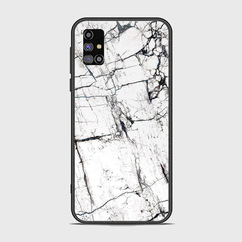 Samsung Galaxy M31s Cover - White Marble Series 2 - HQ Ultra Shine Premium Infinity Glass Soft Silicon Borders Case