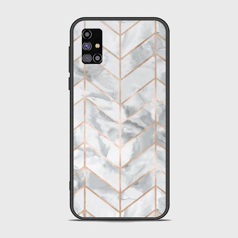 Samsung Galaxy M31s Cover - White Marble Series 2 - HQ Ultra Shine Premium Infinity Glass Soft Silicon Borders Case