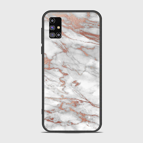 Samsung Galaxy M31s Cover - White Marble Series 2 - HQ Ultra Shine Premium Infinity Glass Soft Silicon Borders Case