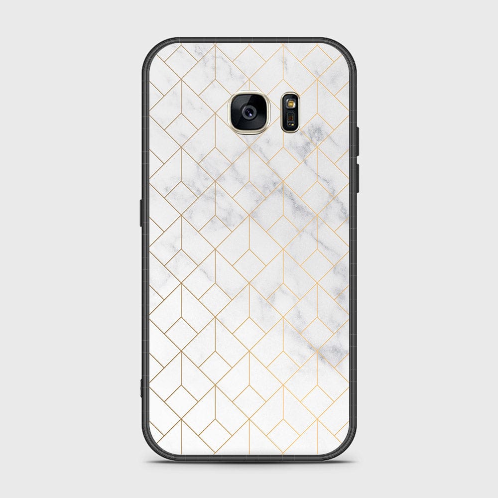 Samsung Galaxy S7 Cover- White Marble Series 2 - HQ Ultra Shine Premium Infinity Glass Soft Silicon Borders Case