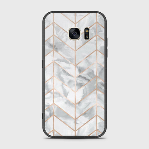 Samsung Galaxy S7 Cover- White Marble Series 2 - HQ Ultra Shine Premium Infinity Glass Soft Silicon Borders Case