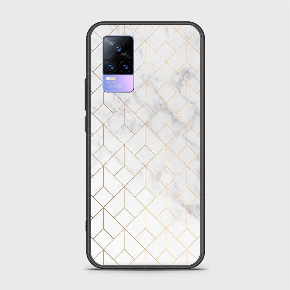 Vivo V21e Cover - White Marble Series 2 - HQ Ultra Shine Premium Infinity Glass Soft Silicon Borders Case