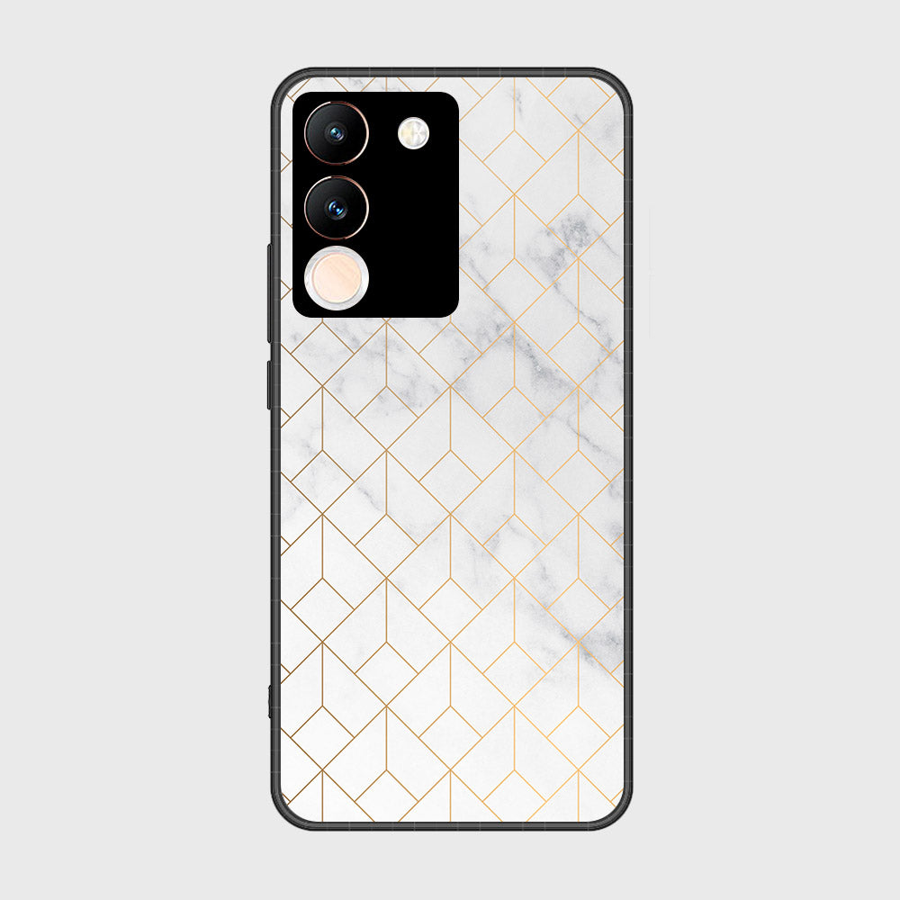 vivo V29e Cover- White Marble Series 2 - HQ Ultra Shine Premium Infinity Glass Soft Silicon Borders Case