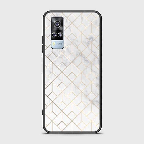 Vivo Y51s Cover - White Marble Series 2 - HQ Ultra Shine Premium Infinity Glass Soft Silicon Borders Case