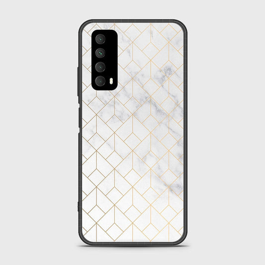 Huawei Psmart 2021 Cover- White Marble Series 2 - HQ Ultra Shine Premium Infinity Glass Soft Silicon Borders Case