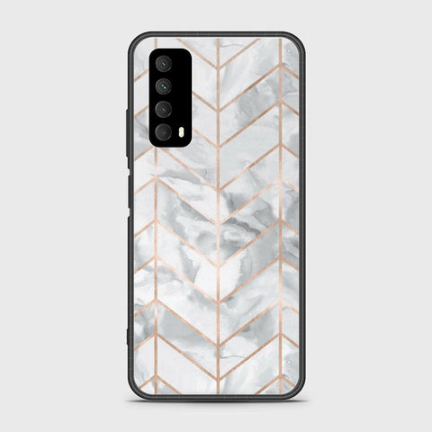 Huawei Psmart 2021 Cover- White Marble Series 2 - HQ Ultra Shine Premium Infinity Glass Soft Silicon Borders Case
