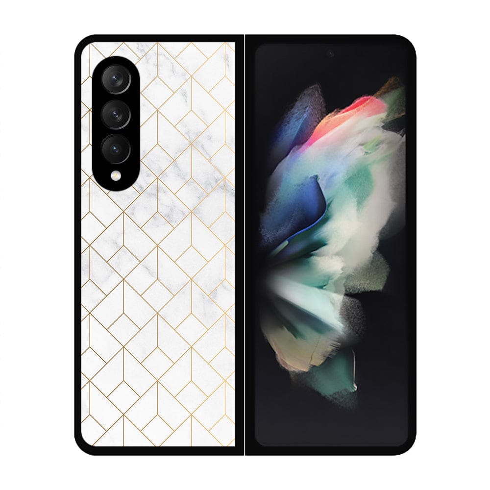 Samsung Galaxy Z Fold 3 5G Cover- White Marble Series 2 - HQ Premium Shine Durable Shatterproof Case - Soft Silicon Borders