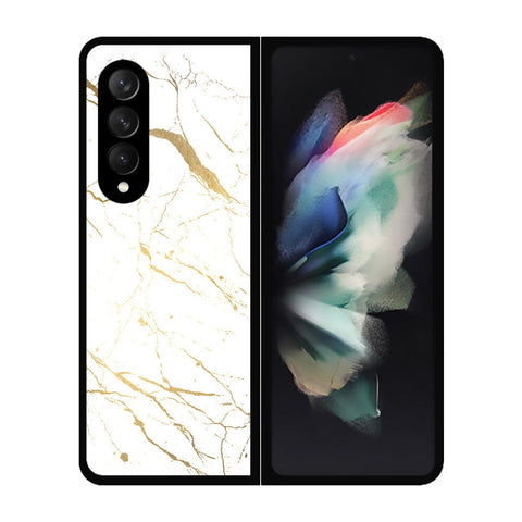 Samsung Galaxy Z Fold 3 5G Cover- White Marble Series 2 - HQ Premium Shine Durable Shatterproof Case - Soft Silicon Borders