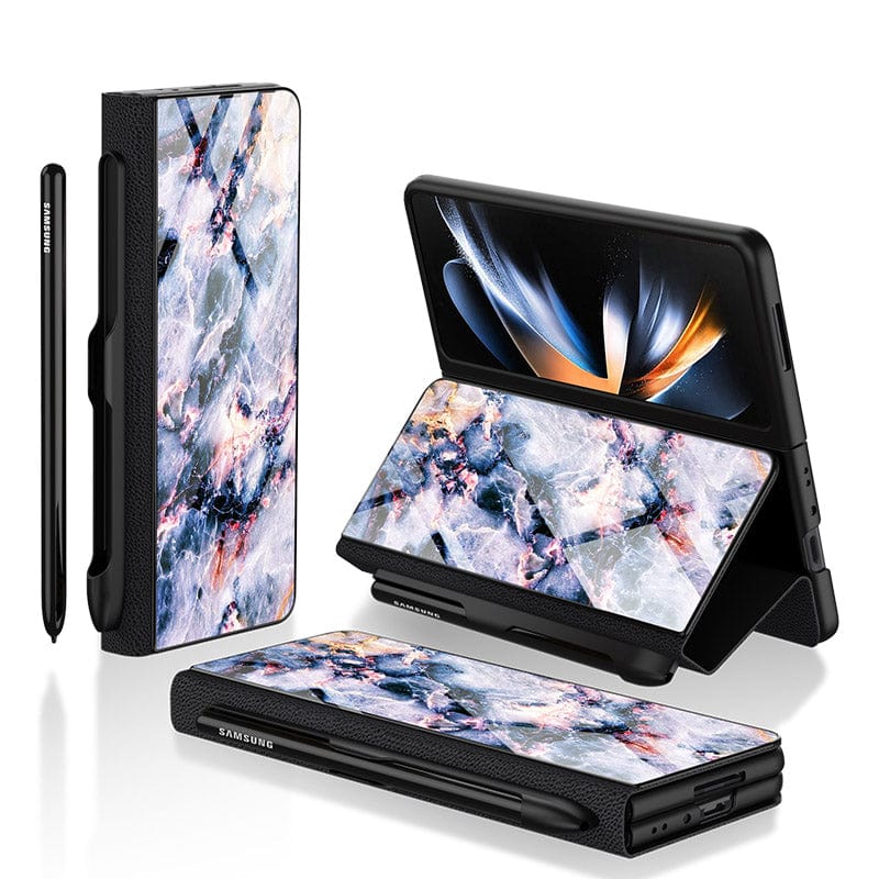 Samsung Galaxy Z Fold 3 5G Cover- Colorful Marble Series - HQ Ultra Shine Premium Infinity Glass Soft Silicon Borders Case