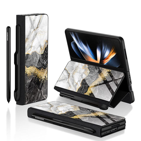 Samsung Galaxy Z Fold 3 5G Cover- Colorful Marble Series - HQ Ultra Shine Premium Infinity Glass Soft Silicon Borders Case