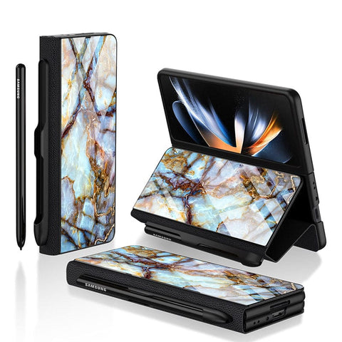 Samsung Galaxy Z Fold 3 5G Cover- Colorful Marble Series - HQ Ultra Shine Premium Infinity Glass Soft Silicon Borders Case