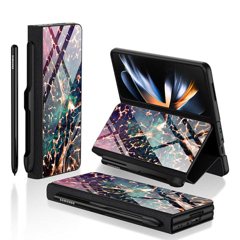 Samsung Galaxy Z Fold 3 5G Cover- Colorful Marble Series - HQ Ultra Shine Premium Infinity Glass Soft Silicon Borders Case