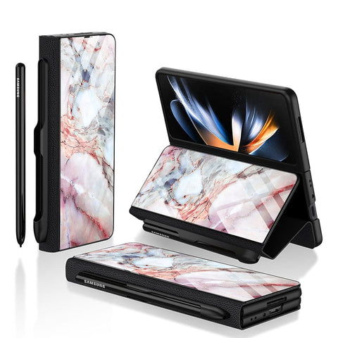 Samsung Galaxy Z Fold 3 5G Cover- Colorful Marble Series - HQ Ultra Shine Premium Infinity Glass Soft Silicon Borders Case