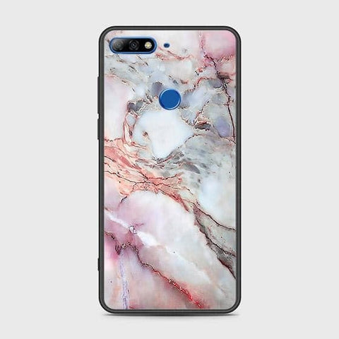 Huawei Y7 2018 Cover - Colorful Marble Series - HQ Ultra Shine Premium Infinity Glass Soft Silicon Borders Case