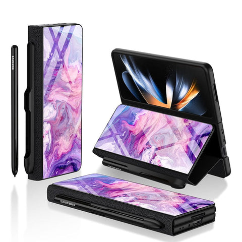 Samsung Galaxy Z Fold 3 5G Cover- Colorful Marble Series - HQ Ultra Shine Premium Infinity Glass Soft Silicon Borders Case