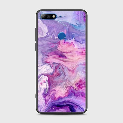 Huawei Y7 2018 Cover - Colorful Marble Series - HQ Ultra Shine Premium Infinity Glass Soft Silicon Borders Case