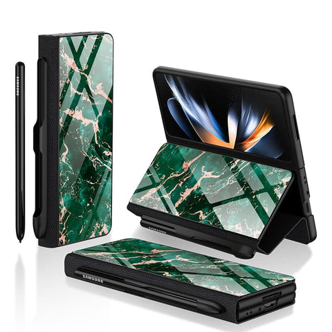 Samsung Galaxy Z Fold 3 5G Cover- Colorful Marble Series - HQ Ultra Shine Premium Infinity Glass Soft Silicon Borders Case