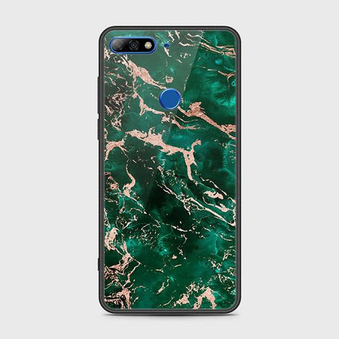 Huawei Y7 2018 Cover - Colorful Marble Series - HQ Ultra Shine Premium Infinity Glass Soft Silicon Borders Case