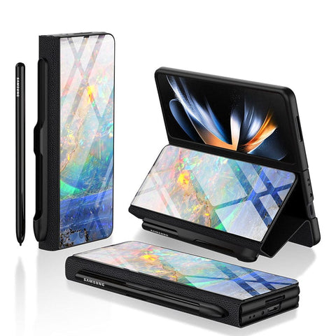 Samsung Galaxy Z Fold 3 5G Cover- Colorful Marble Series - HQ Ultra Shine Premium Infinity Glass Soft Silicon Borders Case