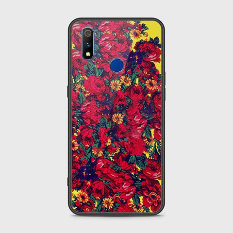 Realme 3 Cover - Floral Series - HQ Ultra Shine Premium Infinity Glass Soft Silicon Borders Case