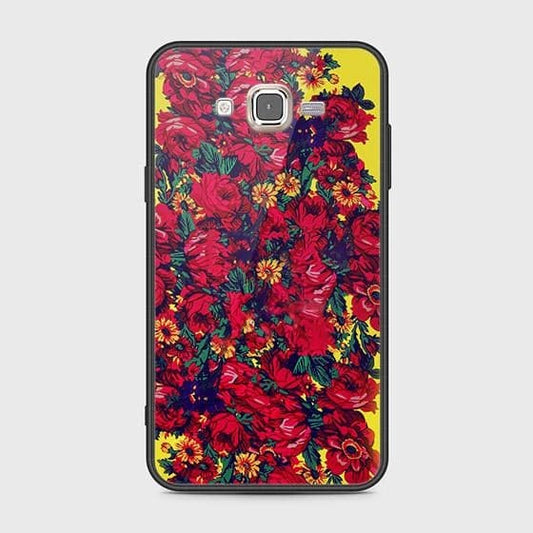 Samsung Galaxy J7 2015 Cover - Floral Series - HQ Ultra Shine Premium Infinity Glass Soft Silicon Borders Case