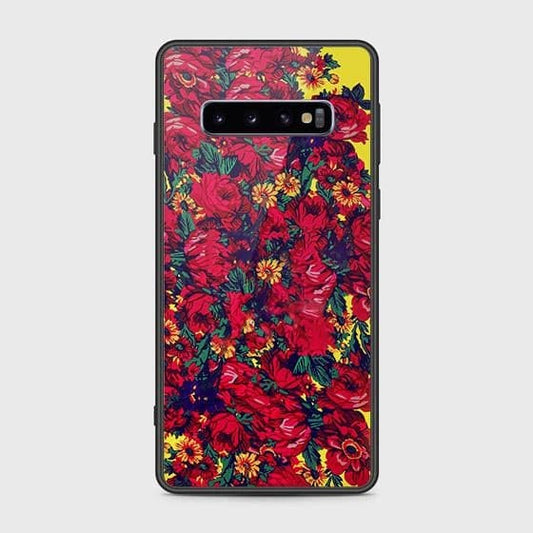 Samsung Galaxy S10 Cover - Floral Series - HQ Ultra Shine Premium Infinity Glass Soft Silicon Borders Case