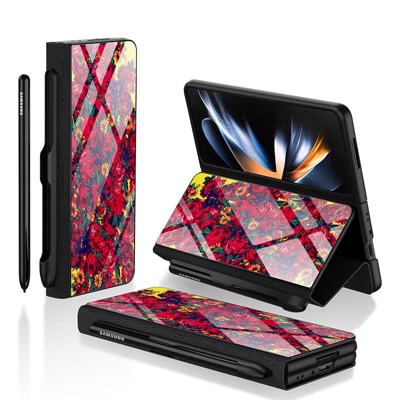 Samsung Galaxy Z Fold 3 5G Cover- Floral Series - HQ Ultra Shine Premium Infinity Glass Soft Silicon Borders Case
