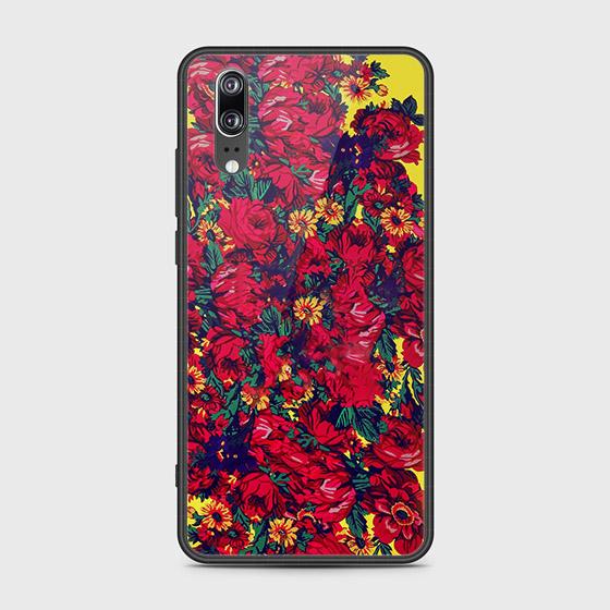 Huawei P20 Cover - Floral Series - HQ Ultra Shine Premium Infinity Glass Soft Silicon Borders Case