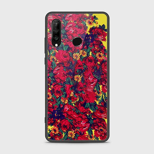 Huawei P30 lite Cover - Floral Series - HQ Ultra Shine Premium Infinity Glass Soft Silicon Borders Case