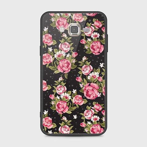 Samsung Galaxy J7 2015 Cover - Floral Series - HQ Ultra Shine Premium Infinity Glass Soft Silicon Borders Case