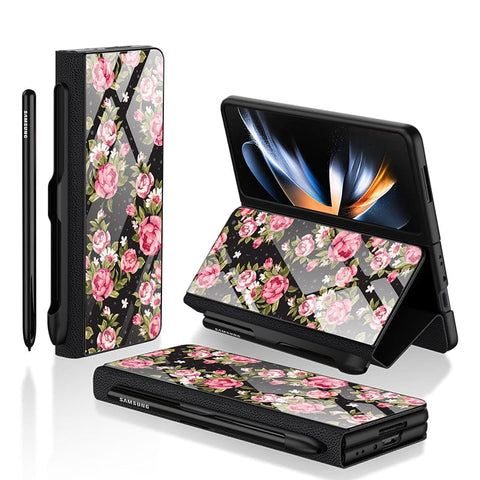 Samsung Galaxy Z Fold 3 5G Cover- Floral Series - HQ Ultra Shine Premium Infinity Glass Soft Silicon Borders Case