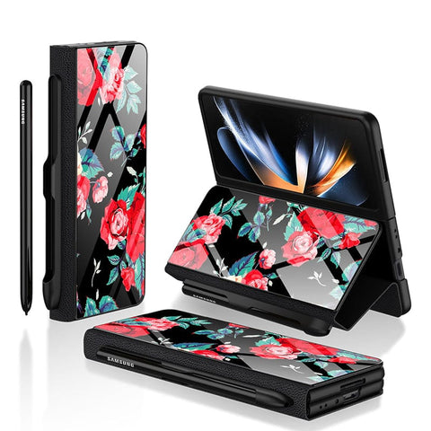 Samsung Galaxy Z Fold 3 5G Cover- Floral Series - HQ Ultra Shine Premium Infinity Glass Soft Silicon Borders Case