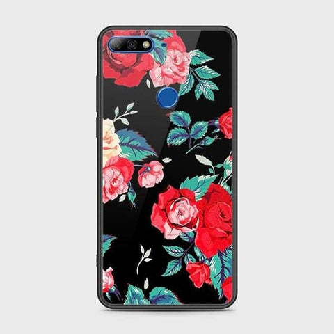 Huawei Y7 2018 Cover - Floral Series - HQ Ultra Shine Premium Infinity Glass Soft Silicon Borders Case