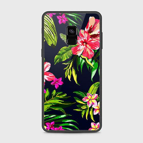 Samsung Galaxy A8 2018 Cover - Floral Series - HQ Ultra Shine Premium Infinity Glass Soft Silicon Borders Case