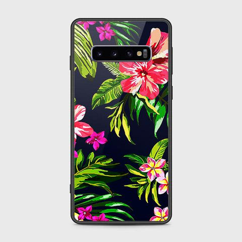 Samsung Galaxy S10 Cover - Floral Series - HQ Ultra Shine Premium Infinity Glass Soft Silicon Borders Case