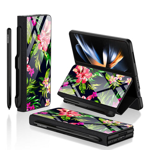 Samsung Galaxy Z Fold 3 5G Cover- Floral Series - HQ Ultra Shine Premium Infinity Glass Soft Silicon Borders Case