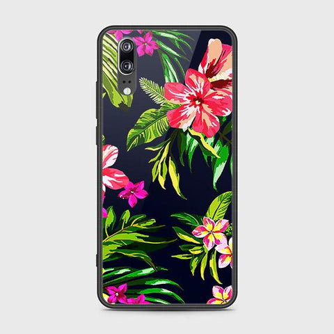 Huawei P20 Cover - Floral Series - HQ Ultra Shine Premium Infinity Glass Soft Silicon Borders Case