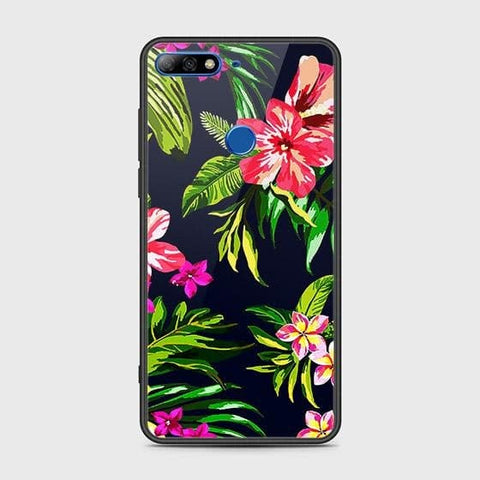 Huawei Y7 2018 Cover - Floral Series - HQ Ultra Shine Premium Infinity Glass Soft Silicon Borders Case