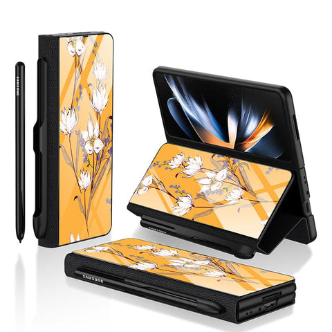 Samsung Galaxy Z Fold 3 5G Cover- Floral Series - HQ Ultra Shine Premium Infinity Glass Soft Silicon Borders Case