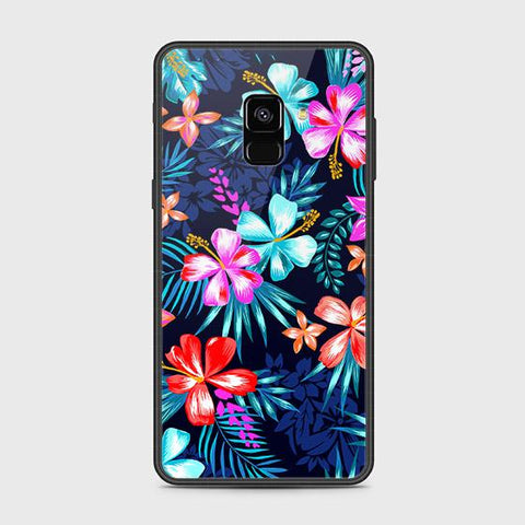 Samsung Galaxy A8 2018 Cover - Floral Series - HQ Ultra Shine Premium Infinity Glass Soft Silicon Borders Case