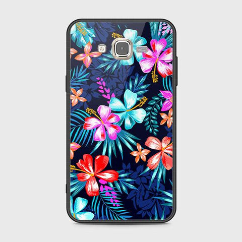 Samsung Galaxy J7 2015 Cover - Floral Series - HQ Ultra Shine Premium Infinity Glass Soft Silicon Borders Case