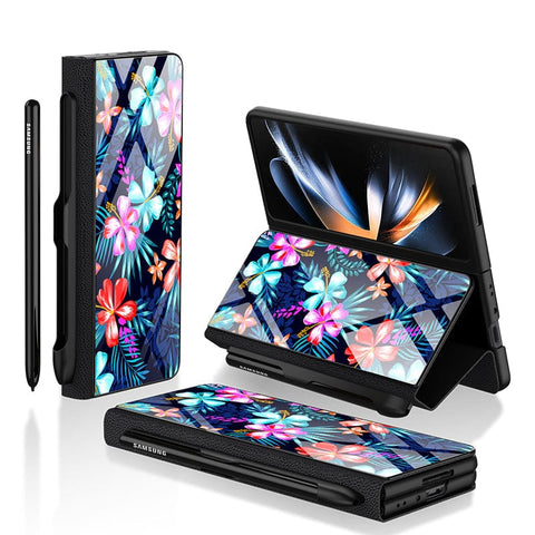Samsung Galaxy Z Fold 3 5G Cover- Floral Series - HQ Ultra Shine Premium Infinity Glass Soft Silicon Borders Case