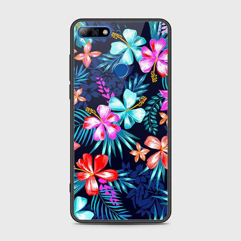 Huawei Y7 2018 Cover - Floral Series - HQ Ultra Shine Premium Infinity Glass Soft Silicon Borders Case