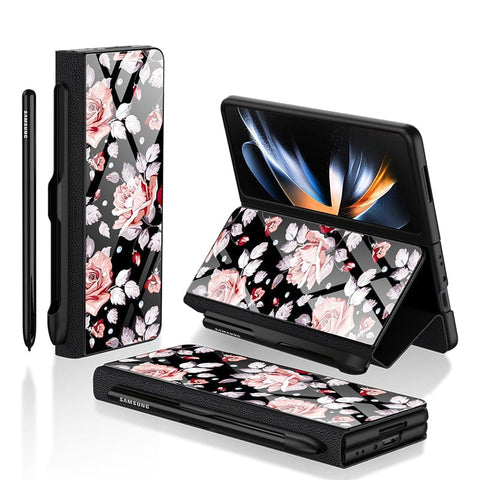 Samsung Galaxy Z Fold 3 5G Cover- Floral Series - HQ Ultra Shine Premium Infinity Glass Soft Silicon Borders Case
