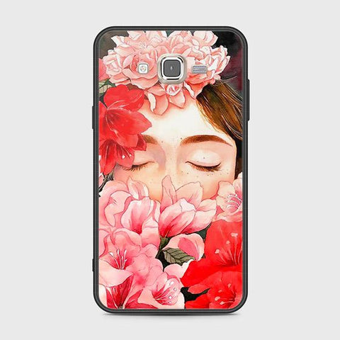 Samsung Galaxy J7 2015 Cover - Floral Series - HQ Ultra Shine Premium Infinity Glass Soft Silicon Borders Case