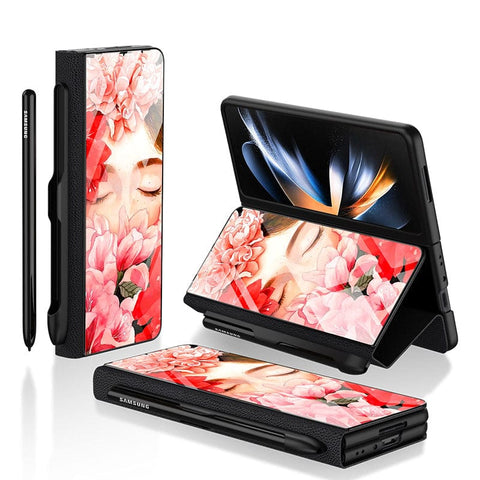 Samsung Galaxy Z Fold 3 5G Cover- Floral Series - HQ Ultra Shine Premium Infinity Glass Soft Silicon Borders Case